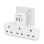 USB Plug Charger Adaptor UK with 3 USB Hub (1 USB C), TESSAN 3 Way Plug Extension Socket with Multi USB Charging Station, Multiple Plug Extender for Home, School Supplies