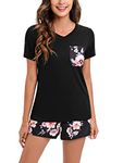 Famulily Women's Short Pyjama Sets Soft Loungewear Casual Summer Pjs Set Short Sleeve Sleepwear Top & Bottoms Shorts Outfits Black XL