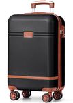 Krute Carry on Luggage PC+ABS Luggage TSA Lock Lightweight Hardshell Suitcase with Wheels 20 Inch (Black-Brown)