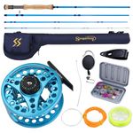 Sougayilang Fly Fishing Rod and Reel Combo, 4-Piece Fly Rod and Aluminum Alloy Reel Complete Starter Package with Rod Bag-Blue-#8