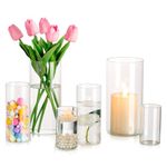 Glass Hurricane Candle Holder Set of 6, Hewory Tall Cylinder Vase for Centerpieces, Clear Glass Votive Candle Holders for Pillar Candles, Floating Candles Holder for Table Centerpieces Wedding Decor