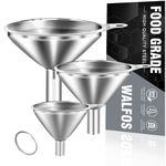 WALFOS Mini Stainless Steel Funnels, Multi-use Small Kitchen Funnel Set, for Transferring Liquid, Fluid, Essential Oils, Powder,Tiny Spices,Long-Lasting and Dishwasher Safe (3 in、2.2 in、1.7in)