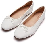 AFEETSING Women's Round Toe Ballet Flats Comfortable Bow Dressy Flats Shoes for Women, A-white, 8