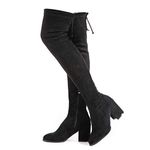 Mtzyoa Over The Knee Boots for Women Black Brown Lace Up Thigh High Suede Long OTK Block Heel Stretch, Black Lace Up, 8.5