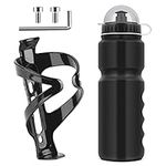 Ainiv Bike Water Bottle Cage with BPA-free 800ml/28oz Bike Bottle, Black Gloss Strong Bike Water Bottle Holder, Bicycle Cup Holder, Cycling Bottle Holder for Road Bike and Mountain Bike, Black