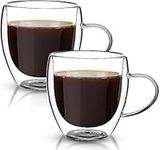 Dyserbuy 2 Pack Double Walled Glass Mug, Cappuccino Drinking Cups, Insulated Glass Coffee Cup with Handle, Perfect for Espresso, Latte, Espresso, Tea, Juice, Beverage (250ml/ 8.5oz)