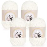 Aeelike Chenille Yarn 400g, 4 Pack Plush Chenille Chunky Wool for Knitting 100g Balls, Soft Fluffy Velvet Thick Yarn for Crochet Amigurumi, Baby Blankets, Scarves, Socks and DIY Crafts, Cream White