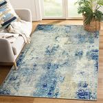 Lahome Modern Abstract Area Rug - 4x6 Blue Entryway Soft Bedroom Washable Room Mat, Contemporary Non Slip Indoor Floor Throw Carpet for Basement Apartment Playroom Office, Blue/Yellow/Ivory, 4' x 6'