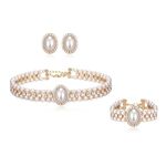 Ever Faith 1920s Gatsby Faux Pearls Jewellery Set for Party, Crystal Simulated Pearl Vintage Inspired Chunky Choker Necklace Stud Pierced Earrings Sets for Women