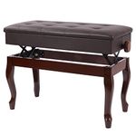 ALAPUR Adjustable Duet Piano Bench with Storage,Heavy Duty Wooden Double Keyboard Piano Bench Seat with PU Leather Cushion,Brown