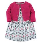 Luvable Friends Baby Girls' Dress and Cardigan Set, Anchors, 6-9 Months (9M)