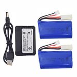 2PCS 7.4V 1500mAh Lithium Battery + 2 in 1 Charger for Feilun FT009 UDI009 DUI902 UDI002 AA102 High-Speed RC Boat, Spare Parts Battery