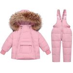 Fairy Baby Infant Winter Clothes Toddler Kids Snowsuit Outwear Warm Hooded Down Jacket Coat + Ski Bib Pants 2pcs Pink 4-5T