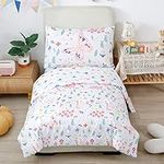 STYHO Floral Duvet Cover Set Single Size Flower Butterfly Print Bedding Set for Girls Junior Children Kids Reversible Design Ultra Soft Quilt Cover(White/Pink, Single)