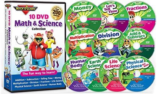 10 DVD Math & Science Collection by Rock 'N Learn (Addition & Subtraction, Tell Time, Money, Multiplication, Division, Fractions, Physical Science, Earth Science, Life Science and Human Body)