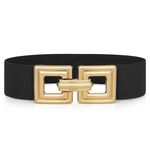 WHIPPY Women Wide Elastic Waist Belt Fashion Ladies Wide Belt for Dresses with Hollow Out Square Buckle Plus Size, Black 36"