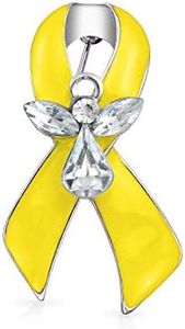 Pin Con Lazo Amarillo Para Concienciar Y Apoyar A Los Militares, Prevención Del Suicidio, Personas Desaparecidas, Cáncer Infantil Broche De Cristal Ángel De La Guarda Broche De Solapa Esmalte Plateado