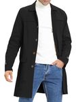 Lars Amadeus Men's Trench Coat Single Breasted Button Down Jacket Long Overcoat, Black, Large