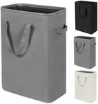 ZERO JET LAG Slim Laundry Hamper with Handles Thin Laundry Bin Collapsable Dirty Clothes Basket Narrow Laundry Bag Foldable Dirty Hamper Grey