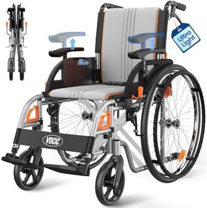 VOCIC Ultra Lightweight Wheelchair for Adults, 23lb Frame Portable Foldable Self-Propelled Wheelchairs for Seniors with Quick Release Wheels, Swing-Away Footrests,Flip-Back Arm, 300 lbs Gray