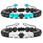 Hamoery Men Women 8mm Lava Rock Aromatherapy Anxiety Essential Oil Diffuser Bracelet Adjustable Natural Stone Yoga Beads Bracelet Bangle(Set 1)