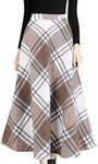 Tanming Women's Winter Warm Elastic Waist Wool Plaid A-Line Pleated Long Skirt (Coffee-M)