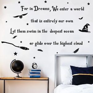 KAIRNE Inspirational Quotes Wall Stickers for Children,Motivational Sayings Wall Art Decal for in Dreams We Enter a World That is Entirely Our Own Broomstick Sticker for Kids Room Decor Nursery Decor