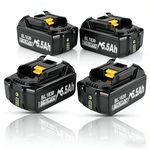 4 Pack 5500mAh Battery Compatible with makita 18V 5.5Ah batteries BL1850B BL1850 BL1840 BL1830B BL1830 BL1815 194205-3 194309-1 LXT400 Replacement Batteries 5.0Ah with LED Indicator