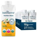 KATE FARMS Organic Plant Based Nutrition Shake, Vanilla, 16g protein, 27 Vitamins and Minerals, Meal Replacement, Protein Shake, Gluten Free, Non-GMO, 11 oz (12 Pack)