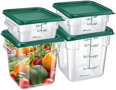 Barydat 4 Pcs Food Storage Container with Lids Set 2qt and 4qt Square Clear Commercial Containers with Scales Handles for Home Restaurant Kitchen Food Storage, Proof Dough, Marinating Meat (Green)