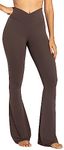 Sunzel Flare Leggings, Crossover Yoga Pants for Women with Tummy Control, High-Waisted and Wide Leg Seal Brown