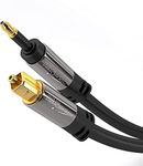 Mini-TOSLINK optical audio cable with signal protection – 1m (Mini-TOSLINK to TOSLINK, digital S/PDIF cable/fibre optic cable for soundbars, stereo systems/amps, Hi-Fi) by CableDirect, Black