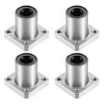 HiPicco Linear Ball Bearings, LMK12UU 12mm Square Flange Linear Motion Bushing Double Side Rubber Sealed for 12mm Linear Shaft CNC Machine 3D Printer 4 Pack