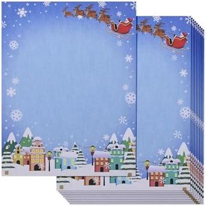 Pipilo Press 96 Sheets Christmas Stationery Paper for Writing Letters, 8.5x11 Printer Friendly Cute Santa in Sleigh, Snowflakes Letterhead, Festive Holiday Stationary