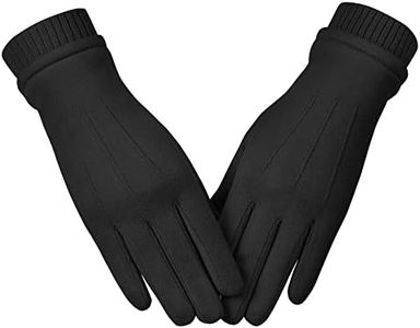 Womens Winter Suede Gloves With Touch Screen Texting Finger Wool Lined Windproof Warm Fashion Dress Gloves, Black, Small/Medium