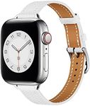 Premium Slim Leather Band for Apple Watch Bands 38mm 40mm 41mm 42mm 44mm 45mm 49mm, Thin Leather Replacement Strap for iWatch Series 8/7/6/5/4/3/2/1/SE/Ultra - White 38mm 40mm 41mm