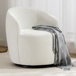 DEKKETO Chenille Swivel Cuddle Chair, Round Accent Tub Armchair with 360° Rotating Metal Base, Comfy Cozy Boucle Chair Sofa Reading Chair for Living Room Bedroom, Ivory