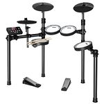 HXW SD61-4 Mesh Electric Drum Set Compact Electronic Drum Kit With 227 Vivid Sounds, Stable Steel Racks, USB-Midi Connectivity, Drumsticks Included