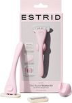 Estrid Razor Starter Set, Women's Razor Set with 5-Blade System, Vegan Moisture Strips, 2 Replacement Small, Wall Mount (Bloom)
