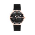 Sylvi Elegadoom Rose Gold Case Black Leather Strap Analog Watch for Men with Calendar