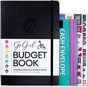 GoGirl Budget Book – Undated Colorful Monthly Financial Planner Organizer. Budget Planner & Expense Tracker to Reach Financial Goals, Lasts 1 Year, Bonus 3 Cash Envelopes, A5 Hardcover – Black