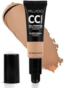 Palladio Full-Coverage Color Correction CC Cream, Oil-Free with Peptides & Vitamin C, Best for Correcting Redness and Uneven Skin Tone, Buildable Foundation Coverage (Tan 41N)