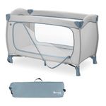 hauck Sleep N Play GO PLUS, Dusty Blue - Travel Cot for Babies and Toddlers with XL Hatch, Wheels and Travel Bag, Lightweight, Fast and Compact Folding, 120cm x 60cm, from Birth up to 15 kg