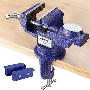 WORKPRO Bench Vise, 2.5 Inch Jaw Width Universal Table Vise, 360°Swivel Base Home Vice Bench Clamp with Magnetic Jaw Pads, Portable Clamp-on Vise Bench for Woodworking, Metalworking, Drilling