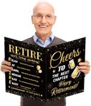 WATINC Retirement Card Party Decorations - Happy Retirement Jumbo Greeting Card, Large Retired Guest Book to Sign Farewell Party Supplies, Goodbye Signature Poster for Office Men Women (Black Gold)