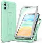 ORETECH for iPhone 11 Case, and [2 Pack Tempered Glass Screen Protector] [Built-in Kickstand] Military Grade Shockproof iPhone 11 Phone Case Full Body Protective Silicone TPU Bumper Cover - Mint Green