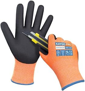 KAYGO Cut Resistant Gloves,ANSI Cut Level A6,Micro Foam Nitrile Coated,5 Fingers Touch Screen,Heavy Duty Safety Work Gloves for Industrial,Metalworking,and Glass Handling,Orange,L