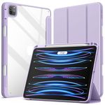 JETech Case for iPad Pro 11 Inch (2022/2021/2020/2018) with Pencil Holder, Clear Transparent Back Shell Slim Stand Shockproof Tablet Cover, Auto Wake/Sleep (Light Purple)