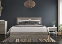 Nexera 3-Piece Bedroom Set with Bed Frame, Headboard & Nightstand, Queen|Bark Grey & White