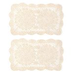 AUEAR, 2 Pcs Crochet Cotton Lace Placemats Doilies Rectangle Doily Beige Handmade Doilies for Dressers and End Tables, 17 * 9.5 inch